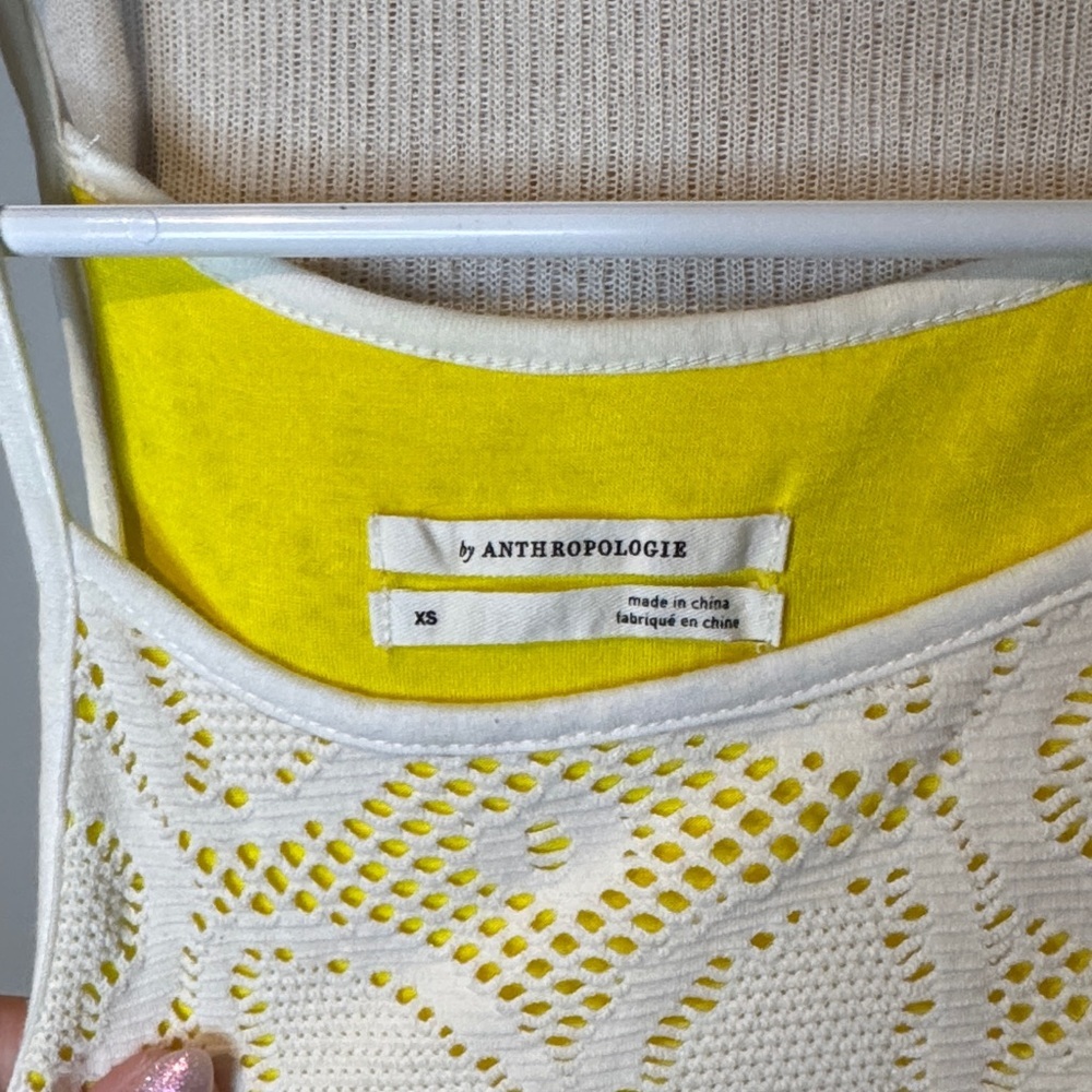 Anthropologie White and Yellow double layer Lace Top XS - Picture 2 of 5